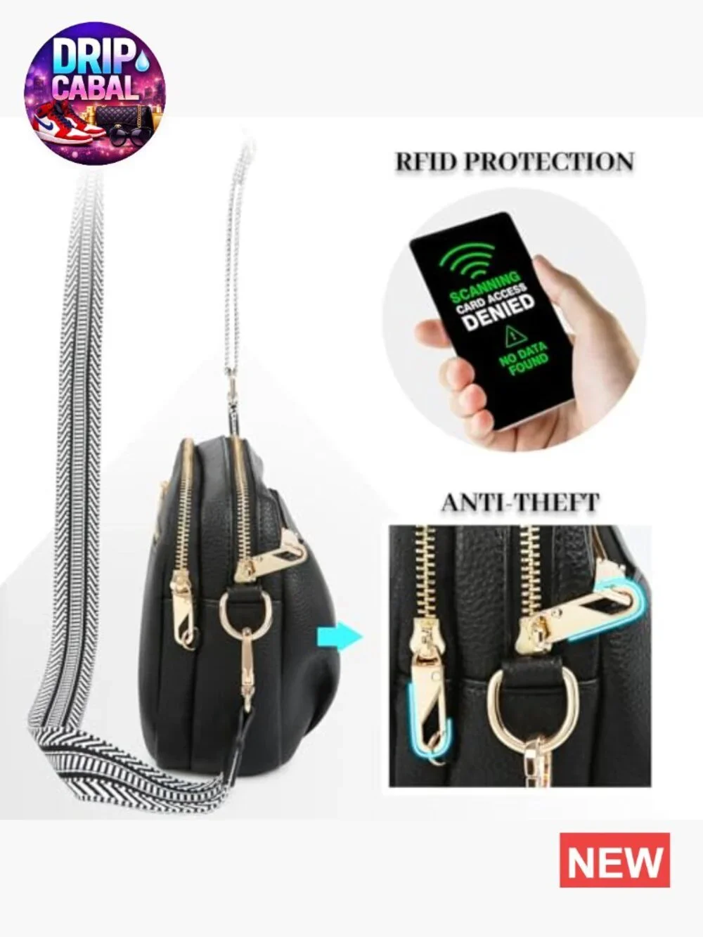 Vegan Leather Crossbody Bag Anti Theft RFID Blocking Multi Pockets Adjustable